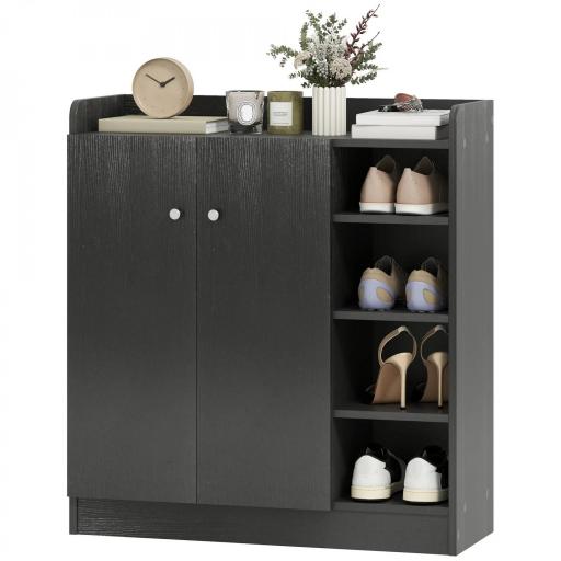 Mueble Zapatero de 2 Puertas Zapatero Estrecho con Estantes Ajustables para 12 Pares de Zapatos 83x30x90 cm Negro [8]