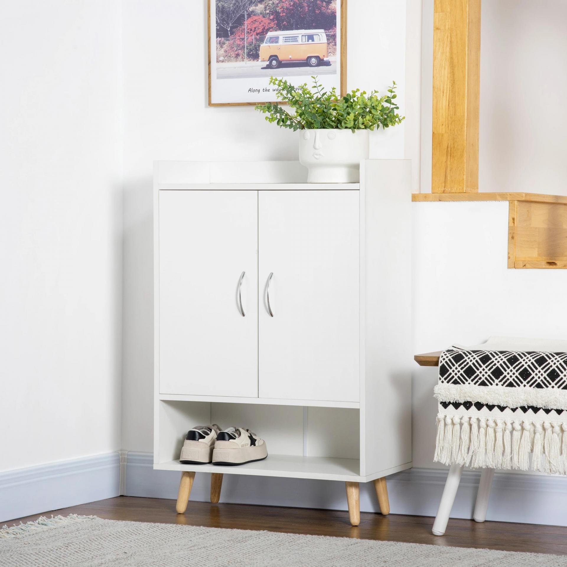 Armario Auxiliar para 12 Pares de Zapatos con 4 Estantes para Recibidor Salón Dormitorio 60x30x92 cm Blanco