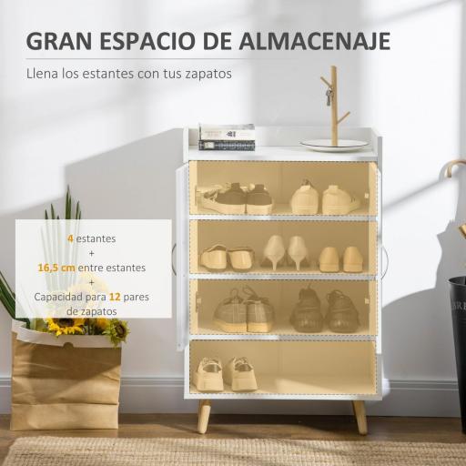 Armario Auxiliar para 12 Pares de Zapatos con 4 Estantes para Recibidor Salón Dormitorio 60x30x92 cm Blanco [2]