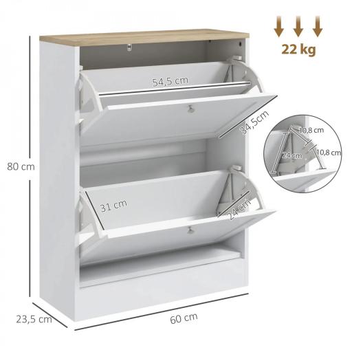 Zapatero Entrada Recibidor con 2 Puertas Estantes Ajustables para 12 Pares de Zapatos 60x23,5x80 cm Blanco [1]