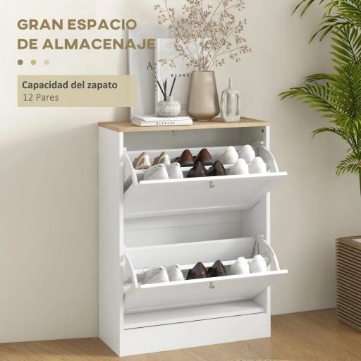 Zapatero Entrada Recibidor con 2 Puertas Estantes Ajustables para 12 Pares de Zapatos 60x23,5x80 cm Blanco [7]