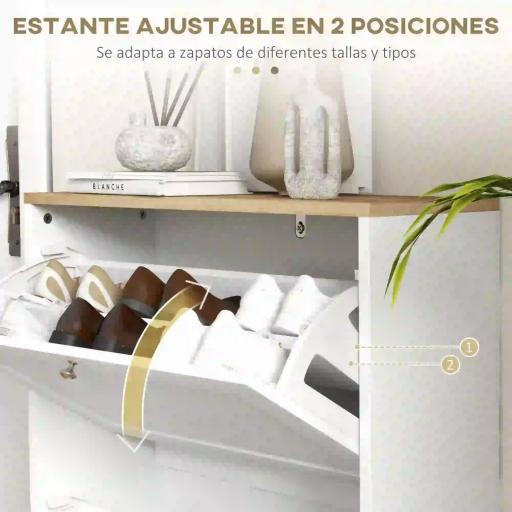 Zapatero Entrada Recibidor con 2 Puertas Estantes Ajustables para 12 Pares de Zapatos 60x23,5x80 cm Blanco [5]