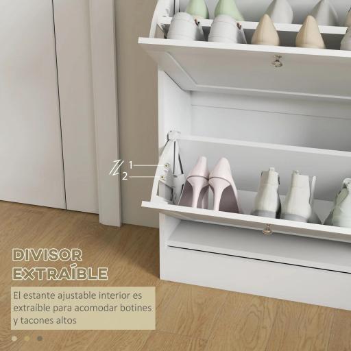 Zapatero Entrada Recibidor con 2 Puertas Estantes Ajustables para 12 Pares de Zapatos 60x23,5x80 cm Blanco [4]