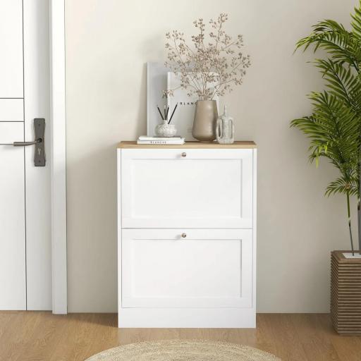 Zapatero Entrada Recibidor con 2 Puertas Estantes Ajustables para 12 Pares de Zapatos 60x23,5x80 cm Blanco [3]