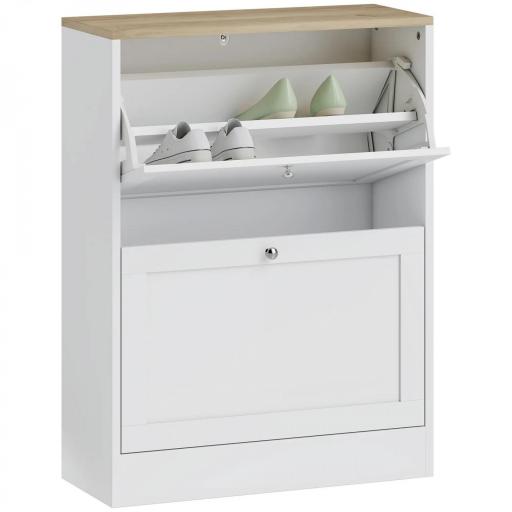 Zapatero Entrada Recibidor con 2 Puertas Estantes Ajustables para 12 Pares de Zapatos 60x23,5x80 cm Blanco [8]
