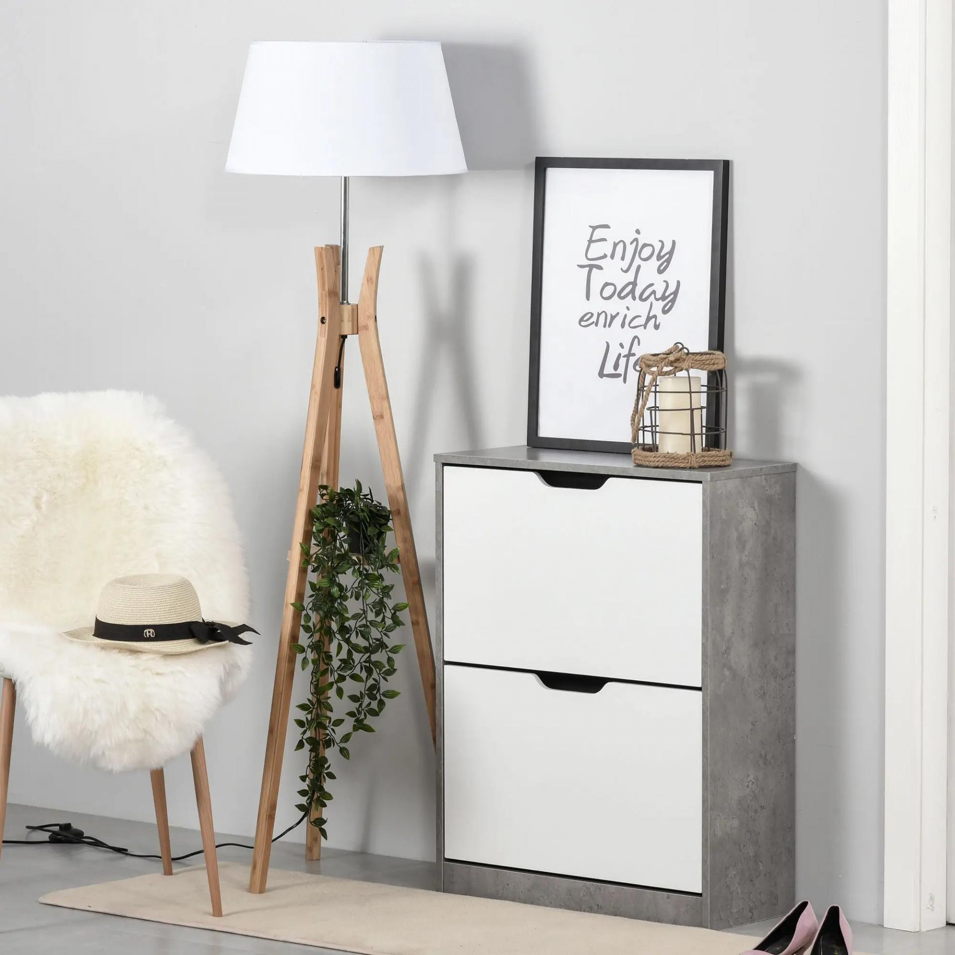 Mueble Zapatero Moderno con 2 Cajones Abatibles Estantes Ajustables para 8 Pares de Zapatos 62,5x26x81 cm Gris