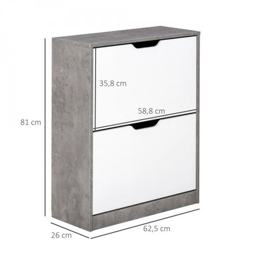 Mueble Zapatero Moderno con 2 Cajones Abatibles Estantes Ajustables para 8 Pares de Zapatos 62,5x26x81 cm Gris [1]