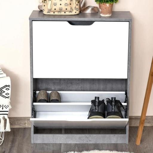 Mueble Zapatero Moderno con 2 Cajones Abatibles Estantes Ajustables para 8 Pares de Zapatos 62,5x26x81 cm Gris [5]