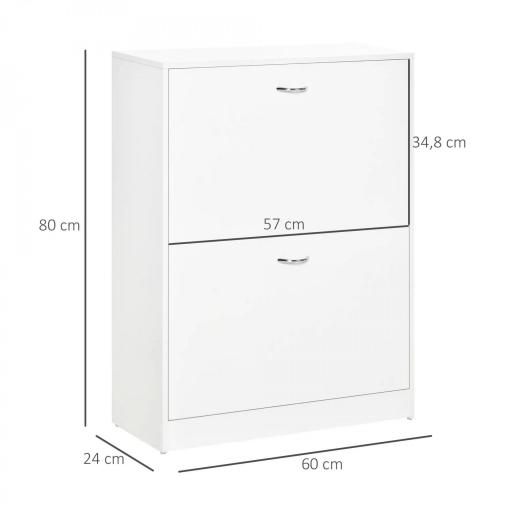 Zapatero Moderno Zapatero de Entrada Recibidor Estrecho con 2 Cajones y Estantes Ajustables para Pasillo 60x24x80 cm Blanco [1]