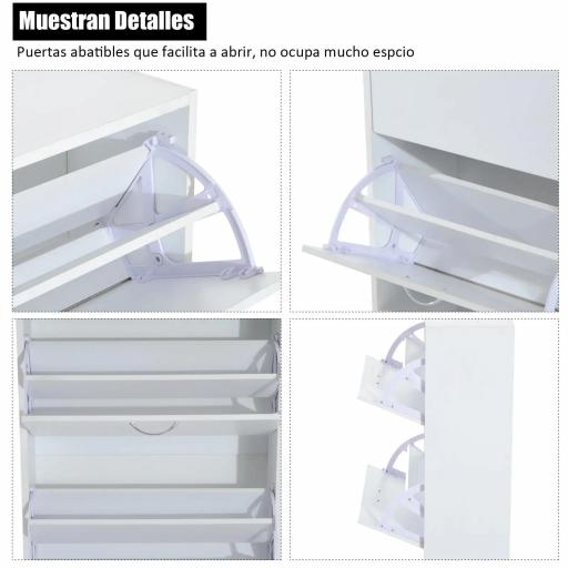 Zapatero Moderno Zapatero de Entrada Recibidor Estrecho con 2 Cajones y Estantes Ajustables para Pasillo 60x24x80 cm Blanco [3]