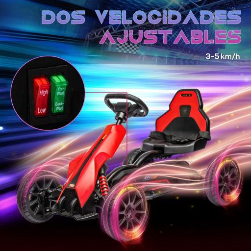 Kart Coche Eléctrico Infantil 12V de 3 a 8 Años Velocidad 3-5km/h y Cinturón de Seguridad 100x58x58,5cm Rojo [4]