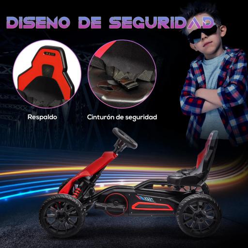 Kart Coche Eléctrico Infantil 12V de 3 a 8 Años Velocidad 3-5km/h y Cinturón de Seguridad 100x58x58,5cm Rojo [5]