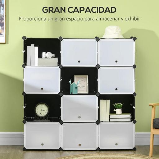 Armario Modular de Plástico Armario Portátil con 12 Cubos Organizador de Zapatos 125x32x125 cm Negro y Blanco [6]