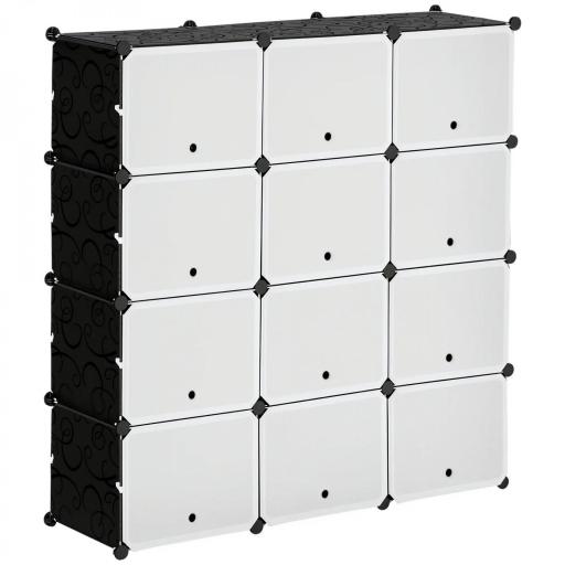 Armario Modular de Plástico Armario Portátil con 12 Cubos Organizador de Zapatos 125x32x125 cm Negro y Blanco [9]