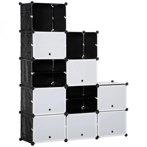 Armario Modular de Plástico Armario Portátil con 12 Cubos Organizador de Zapatos 125x32x125 cm Negro y Blanco [8]