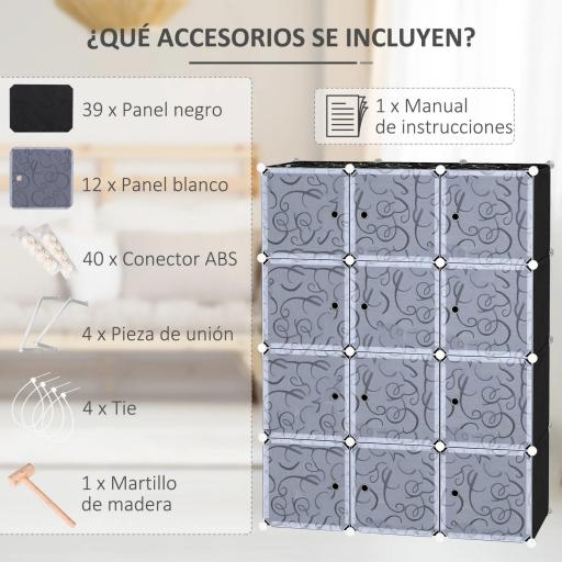 Armario Modular Plástico Estantería 12 Cubos con Puertas para Almacenamiento de Ropa Armario Ropero Organizador para Almacenamiento Juguetes y Libros Montaje en Bricolaje [3]