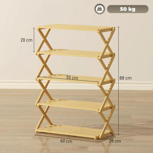 Zapatero Estrecho de Bambú Zapatero Vertical Plegable de 5 Niveles Sin Instalación Natural [1]