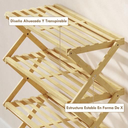 Zapatero Estrecho de Bambú Zapatero Vertical Plegable de 5 Niveles Sin Instalación Natural [4]