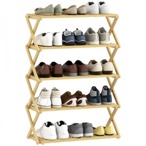 Zapatero Estrecho de Bambú Zapatero Vertical Plegable de 5 Niveles Sin Instalación Natural [8]