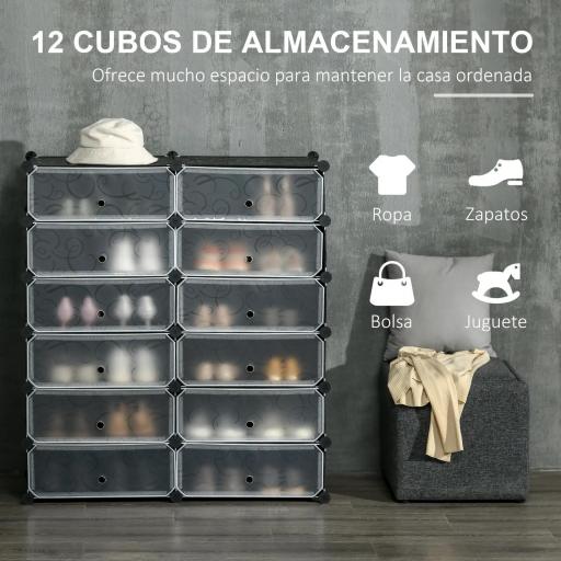 Armario Modular para Zapatos de Plástico con 12 Cubos Puertas y Conectores Diseño DIY para Entrada o Dormitorio Negro [6]