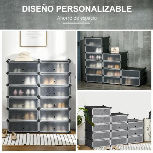 Armario Modular para Zapatos de Plástico con 12 Cubos Puertas y Conectores Diseño DIY para Entrada o Dormitorio Negro [4]