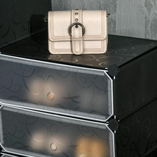 Armario Modular para Zapatos de Plástico con 12 Cubos Puertas y Conectores Diseño DIY para Entrada o Dormitorio Negro [5]