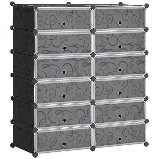 Armario Modular para Zapatos de Plástico con 12 Cubos Puertas y Conectores Diseño DIY para Entrada o Dormitorio Negro [8]