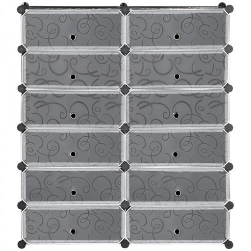 Armario Modular para Zapatos de Plástico con 12 Cubos Puertas y Conectores Diseño DIY para Entrada o Dormitorio Negro [10]
