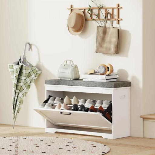 Banco Zapatero Moderno con Asiento Acolchado Estante Ajustable para 8 Pares de Zapatos para Entrada 80x30x50 cm Blanco
