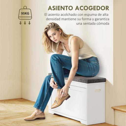 Banco Zapatero Moderno con Asiento Acolchado Estante Ajustable para 8 Pares de Zapatos para Entrada 80x30x50 cm Blanco [2]