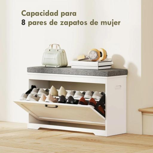 Banco Zapatero Moderno con Asiento Acolchado Estante Ajustable para 8 Pares de Zapatos para Entrada 80x30x50 cm Blanco [3]