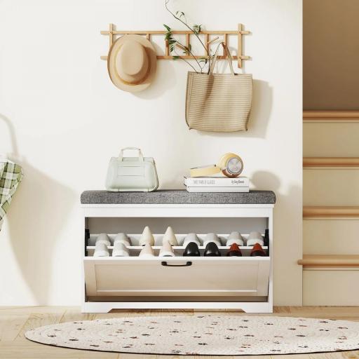Banco Zapatero Moderno con Asiento Acolchado Estante Ajustable para 8 Pares de Zapatos para Entrada 80x30x50 cm Blanco [6]