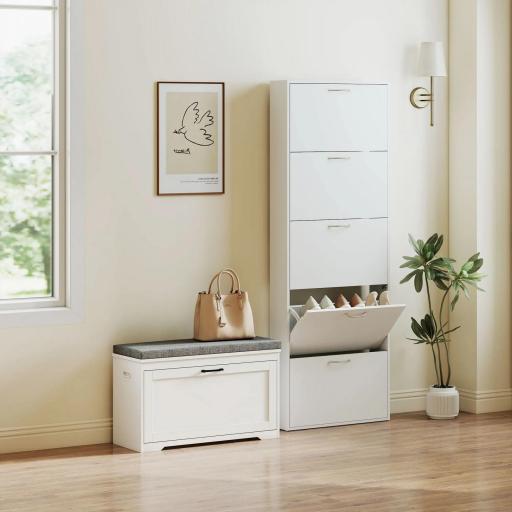 Banco Zapatero Moderno con Asiento Acolchado Estante Ajustable para 8 Pares de Zapatos para Entrada 80x30x50 cm Blanco [7]