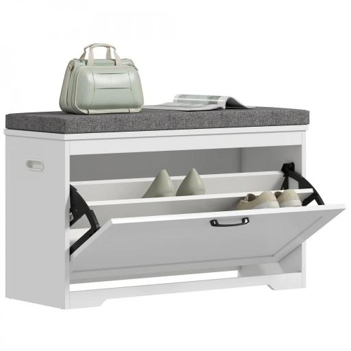 Banco Zapatero Moderno con Asiento Acolchado Estante Ajustable para 8 Pares de Zapatos para Entrada 80x30x50 cm Blanco [8]