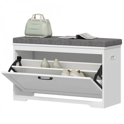 Banco Zapatero Moderno con Asiento Acolchado Estante Ajustable para 8 Pares de Zapatos para Entrada 80x30x50 cm Blanco [10]