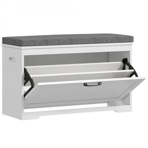 Banco Zapatero Moderno con Asiento Acolchado Estante Ajustable para 8 Pares de Zapatos para Entrada 80x30x50 cm Blanco [9]