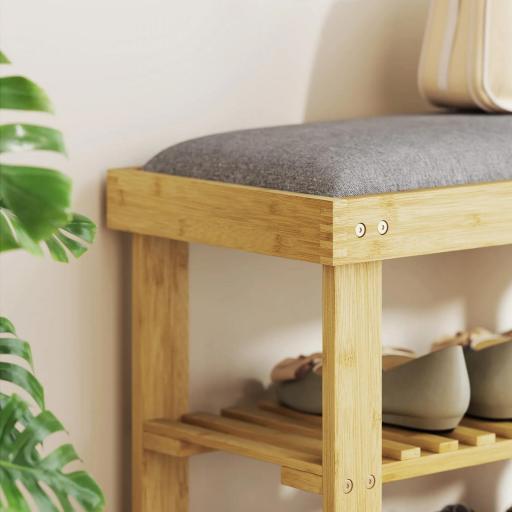 Banco Zapatero de Bambú con Cojín Zapatero de 2 Niveles para Entrada Pasillo o Dormitorio 60x29x49 cm Gris [6]