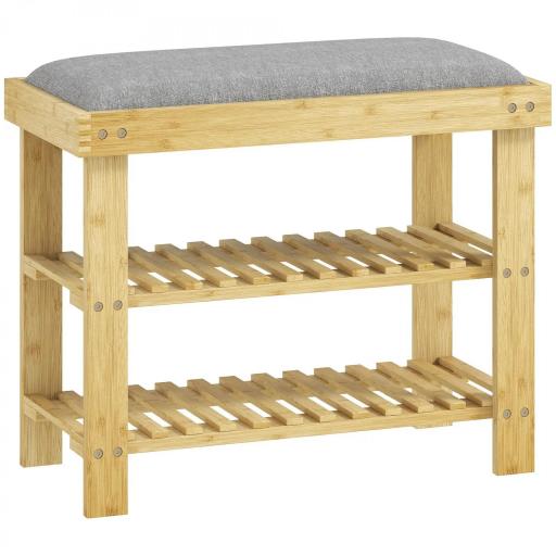 Banco Zapatero de Bambú con Cojín Zapatero de 2 Niveles para Entrada Pasillo o Dormitorio 60x29x49 cm Gris [9]