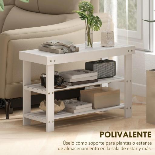 Banco Zapatero de Bambú con Asiento y 2 Estantes para 6 Pares para Entrada Salón Dormitorio 70x28x45 cm Blanco [4]