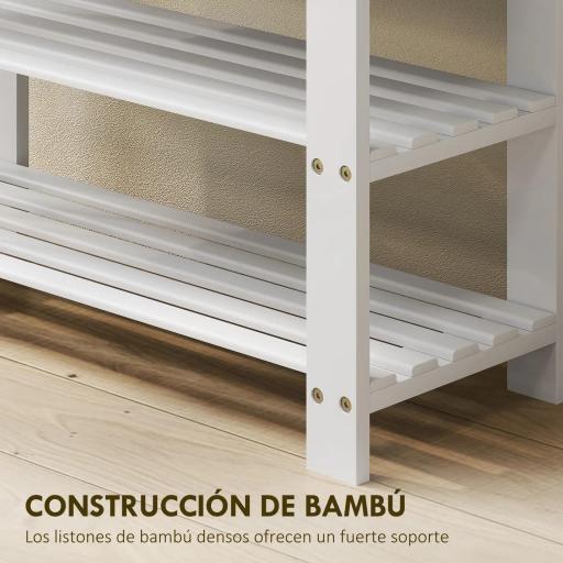 Banco Zapatero de Bambú con Asiento y 2 Estantes para 6 Pares para Entrada Salón Dormitorio 70x28x45 cm Blanco [5]
