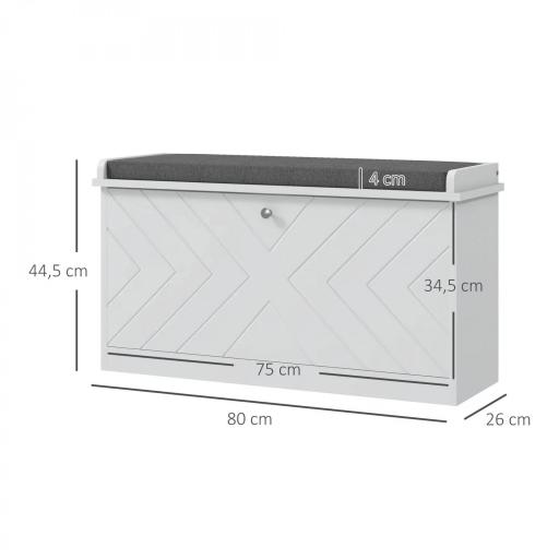 Mueble Zapatero con Banco con Estantes Ajustables y Cojín Acolchado para 8 Pares de Zapatos 80x26x48 cm Blanco [1]