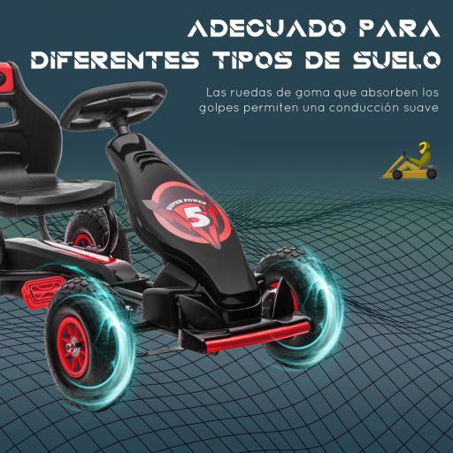  Go Kart a Pedales Infantil con Asiento Ajustable Neumáticos Inflables Amortiguador y Freno de Mano 121x58x61 cm Rojo [5]