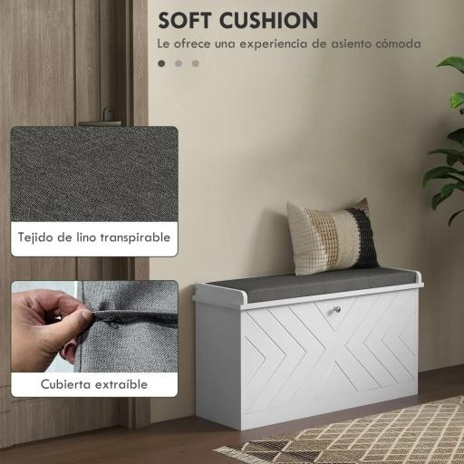 Mueble Zapatero con Banco con Estantes Ajustables y Cojín Acolchado para 8 Pares de Zapatos 80x26x48 cm Blanco [6]