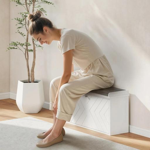 Mueble Zapatero con Banco con Estantes Ajustables y Cojín Acolchado para 8 Pares de Zapatos 80x26x48 cm Blanco [2]