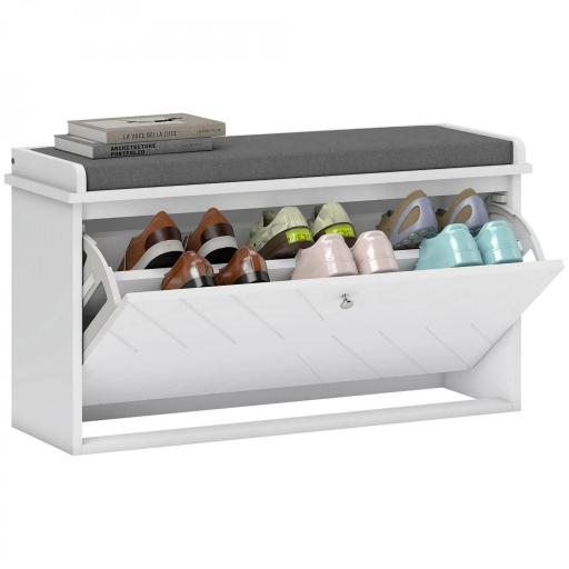 Mueble Zapatero con Banco con Estantes Ajustables y Cojín Acolchado para 8 Pares de Zapatos 80x26x48 cm Blanco [8]