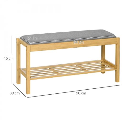Banco Zapatero de Bambú Zapatero con Asiento Tapizado para 3 Pares de Zapatos con Estante de Listones 90x30x46cm Natural [1]