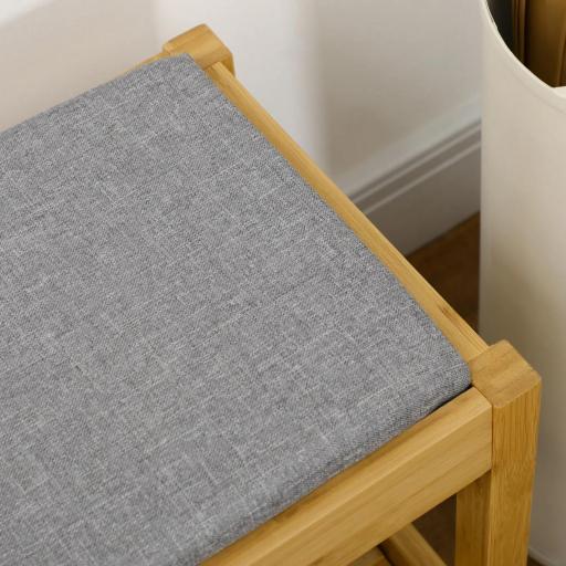 Banco Zapatero de Bambú Zapatero con Asiento Tapizado para 3 Pares de Zapatos con Estante de Listones 90x30x46cm Natural [2]