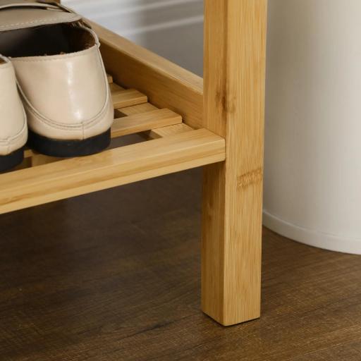 Banco Zapatero de Bambú Zapatero con Asiento Tapizado para 3 Pares de Zapatos con Estante de Listones 90x30x46cm Natural [7]