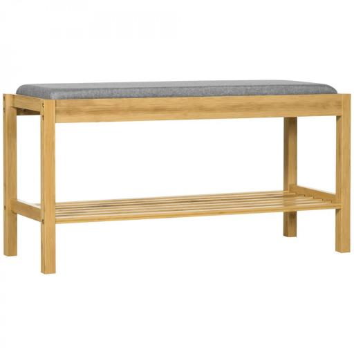 Banco Zapatero de Bambú Zapatero con Asiento Tapizado para 3 Pares de Zapatos con Estante de Listones 90x30x46cm Natural [8]