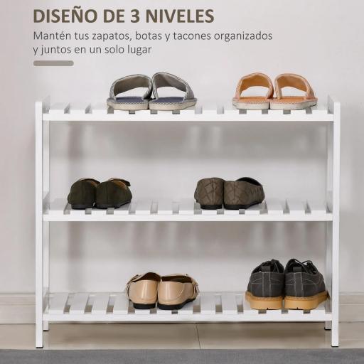 Zapatero de Madera de 3 Niveles Zapatero Recibidor para 9 Pares de Zapatos para Entrada Pasillo 70x26x57,5 cm Blanco [5]